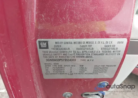 2007 Chevrolet Hhr Lt z USA, uszkodzony, nr VIN 3GNDA33P57S534369